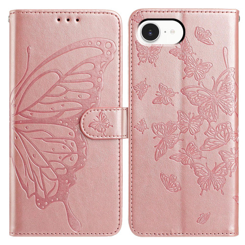 iPhone 16e / 17e Butterfly Flutter Pattern Embossed Leather Phone Case - Rose Gold