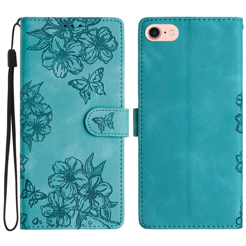 iPhone 16e / 17e Cherry Blossom Butterfly Skin Feel Embossed PU Phone Case - Green