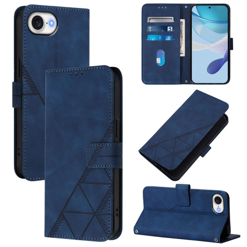 iPhone 16e / 17e Crossbody 3D Embossed Flip Leather Phone Case - Blue