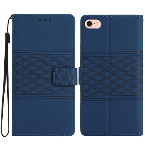 iPhone 16e / 17e Diamond Embossed Skin Feel Leather Phone Case - Dark Blue