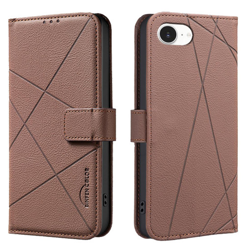 iPhone 16e / 17e Geometric Pattern RFID Leather Phone Case - Brown