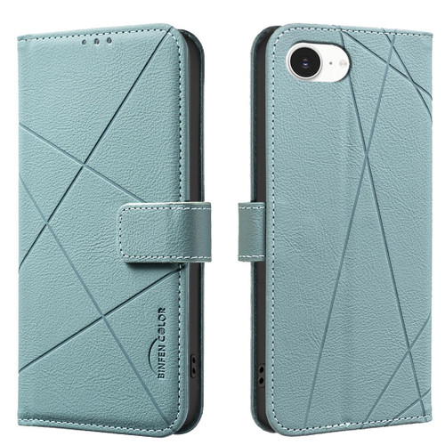 iPhone 16e / 17e Geometric Pattern RFID Leather Phone Case - Green