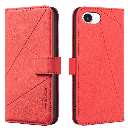 iPhone 16e / 17e Geometric Pattern RFID Leather Phone Case - Red
