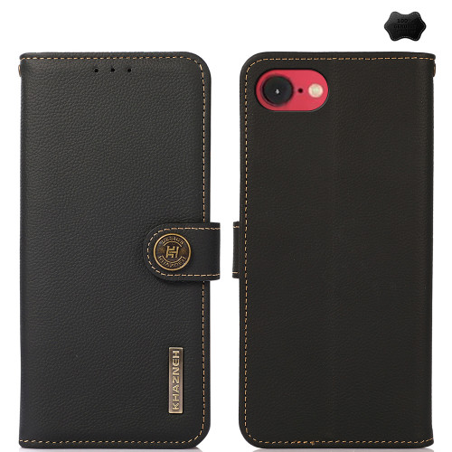 iPhone 16e / 17e KHAZNEH Custer Genuine Leather RFID Phone Case - Black