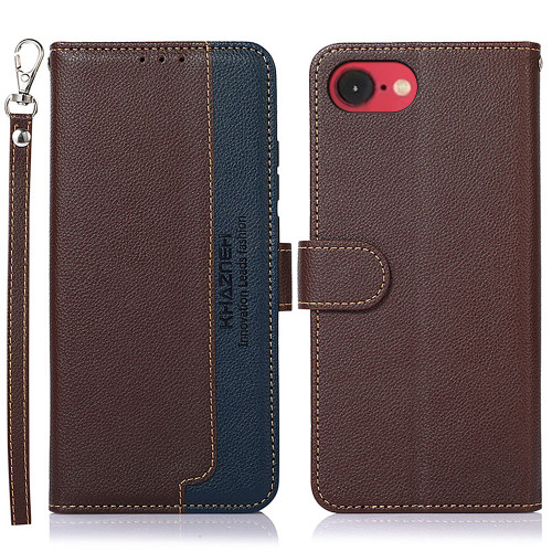 iPhone 16e / 17e KHAZNEH Litchi Texture Leather RFID Phone Case - Brown