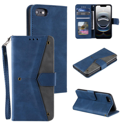 iPhone 16e / 17e Nail Skin Feel Stitching Calf Texture Leather Phone Case - Blue
