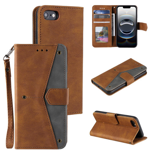 iPhone 16e / 17e Nail Skin Feel Stitching Calf Texture Leather Phone Case - Brown