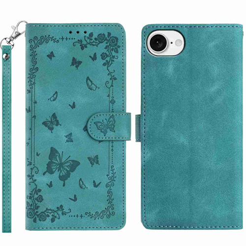 iPhone 16e / 17e Secret Garden Butterfly Pattern Leather Phone Case - Green