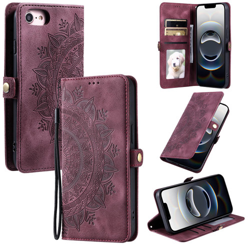 iPhone 16e / 17e Skin Feel Totem Embossed Leather Phone Case - Wine Red