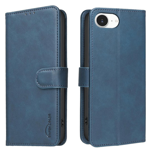 iPhone 16e / 17e Solid Color Calfskin Texture RFID Vegan Leather Phone Case - Blue