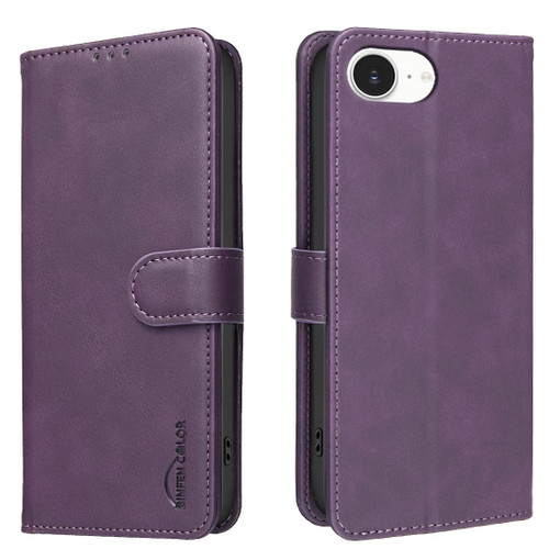 iPhone 16e / 17e Solid Color Calfskin Texture RFID Vegan Leather Phone Case - Purple