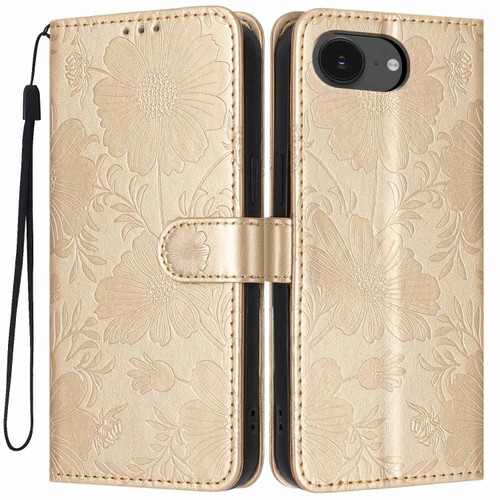 iPhone 16e / 17e Sunflower Embossed Vegan Leather Phone Case with Small Black Rope - Gold