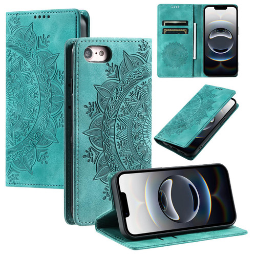 iPhone 16e / 17e Totem Embossed Magnetic Leather Phone Case - Green
