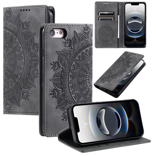 iPhone 16e / 17e Totem Embossed Magnetic Leather Phone Case - Grey