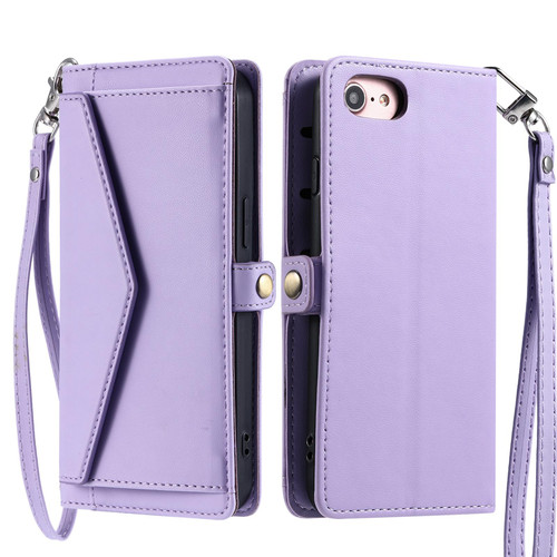 iPhone 16e / 17e Wallet Multi-card Slot Leather Phone Case with Lanyard - Purple