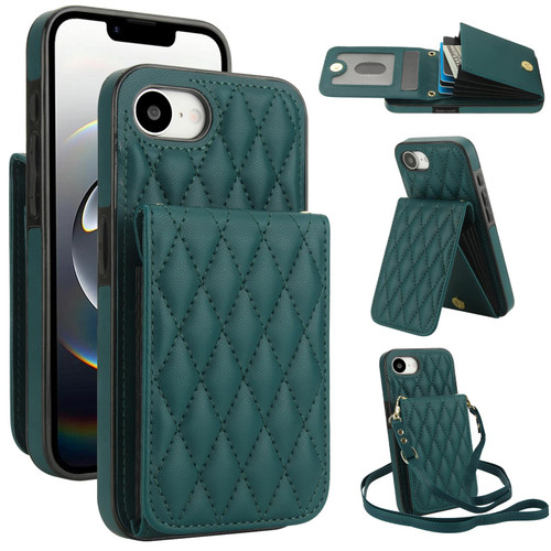 iPhone 16e / 17e YM015 Crossbody Rhombic Card Bag RFID Phone Case - Green