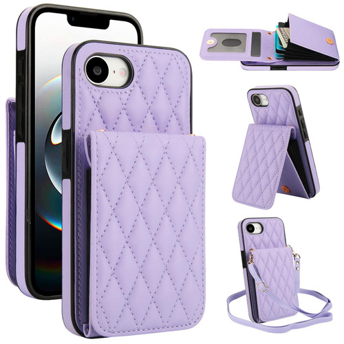 iPhone 16e / 17e YM015 Crossbody Rhombic Card Bag RFID Phone Case - Light Purple