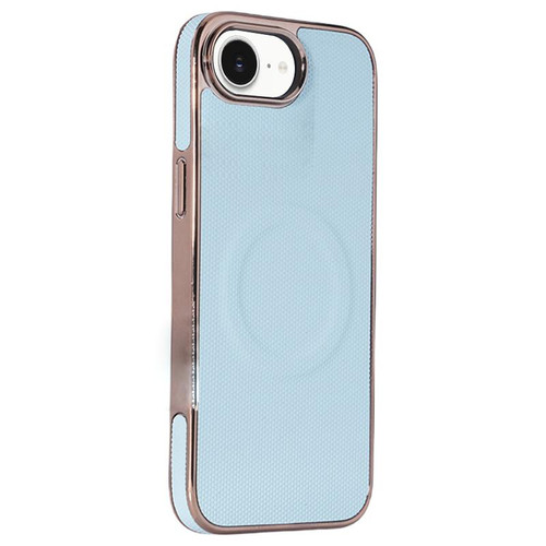 iPhone 16e Electroplating Soft Side Sticker Leather MagSafe Phone Case - Sky Blue