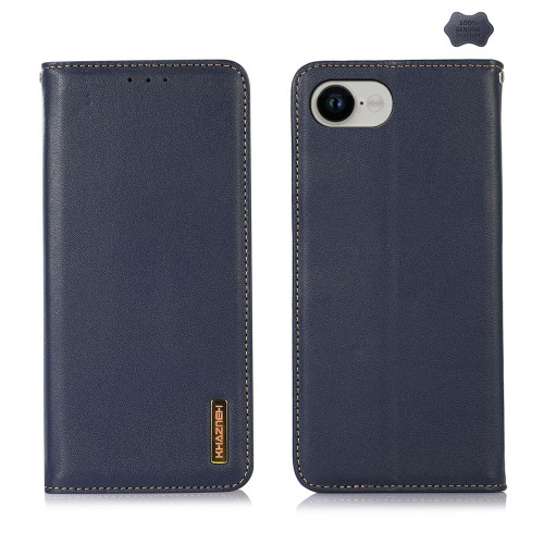 iPhone 16e KHAZNEH Nappa Top Layer Cowhide Leather Phone Case - Blue