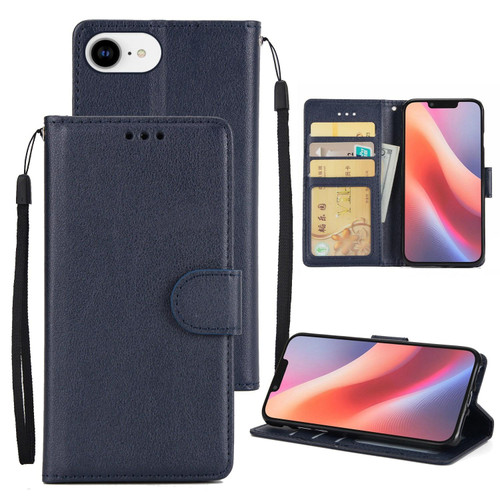 iPhone 17e / 16e 3-Card Slots Multifunctional Leather Phone Case - Blue