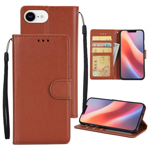 iPhone 17e / 16e 3-Card Slots Multifunctional Leather Phone Case - Brown
