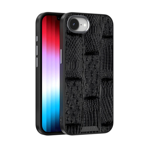 iPhone 17e / 16e ABEEL Beast Pattern 6D Micro-Embossed MagSafe Genuine Leather Phone Case - Black