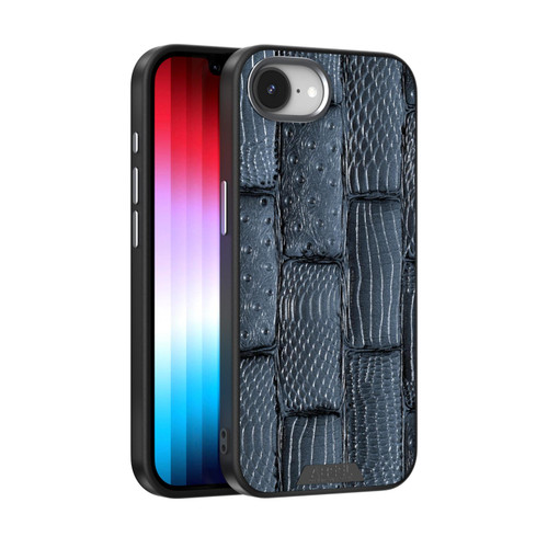 iPhone 17e / 16e ABEEL Beast Pattern 6D Micro-Embossed MagSafe Genuine Leather Phone Case - Blue