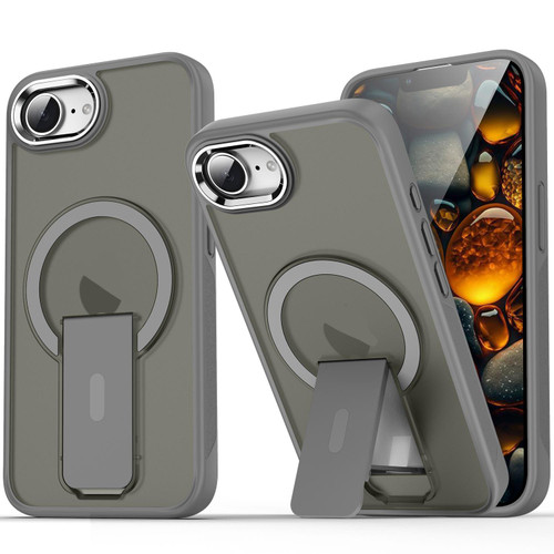 iPhone 17e / 16e Acrylic Hybrid TPU MagSafe Holder Phone Case - Titanium Grey