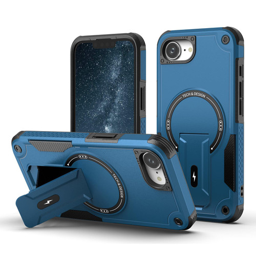 iPhone 17e / 16e Armor Magsafe Holder PC Hybrid TPU Phone Case - Dark Blue
