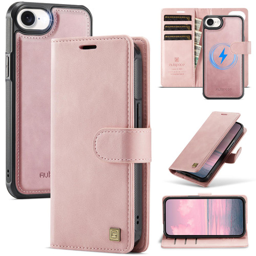 iPhone 17e / 16e AutSpace A05 2 in 1 Retro Calf Texture MagSafe Magnetic Phone Case - Pink