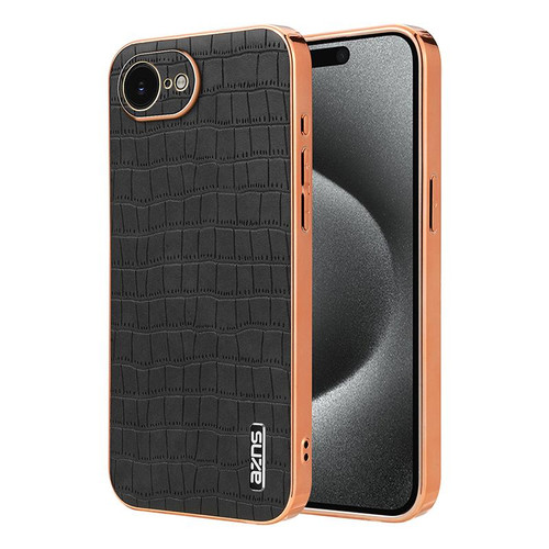 iPhone 17e / 16e AZNS Electroplated Frame Crocodile Texture Full Coverage Phone Case - Black