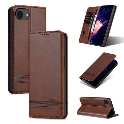 iPhone 17e / 16e AZNS Magnetic Calf Texture Flip Leather Phone Case - Dark Brown
