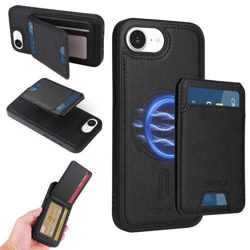 iPhone 17e / 16e BETOPNICE Vertical Flip Detachable MagSafe Wallet Phone Case - Black