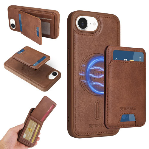 iPhone 17e / 16e BETOPNICE Vertical Flip Detachable MagSafe Wallet Phone Case - Brown