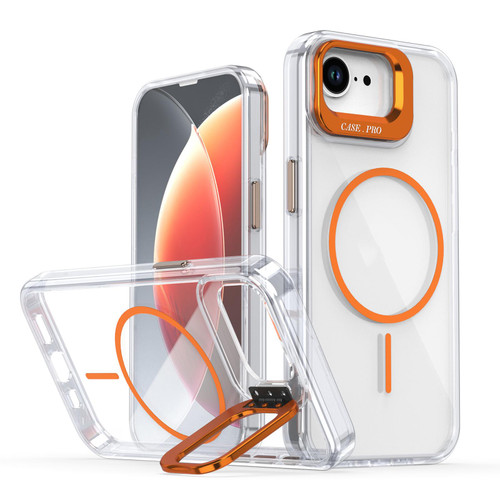 iPhone 17e / 16e Bright Color Clear MagSafe Lens Frame Holder Phone Case - Orange