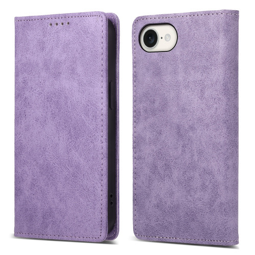 iPhone 17e / 16e Business Solid Color Magnetic RFID Leather Phone Case - Purple