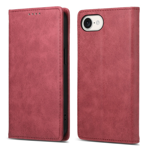 iPhone 17e / 16e Business Solid Color Magnetic RFID Leather Phone Case - Red