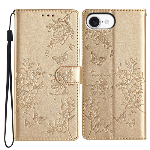 iPhone 17e / 16e Butterflies and Flowers Leather Phone Case - Gold