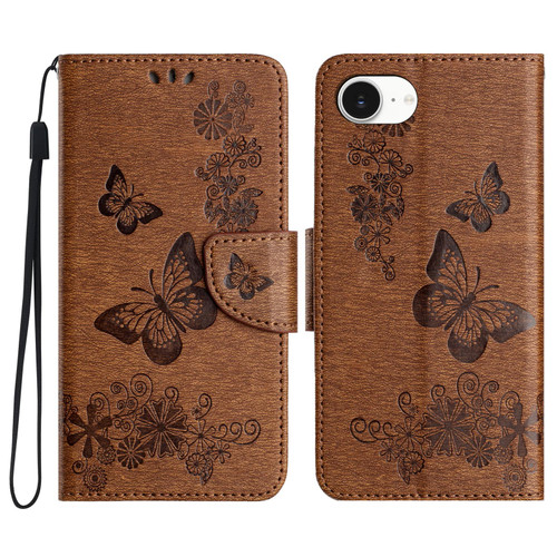 iPhone 17e / 16e Butterfly Embossed Flip Leather Phone Case - Brown