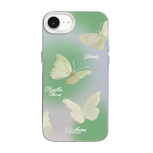 iPhone 17e / 16e Butterfly Pattern Silver Plating PC Hybrid TPU Phone Case - Green White