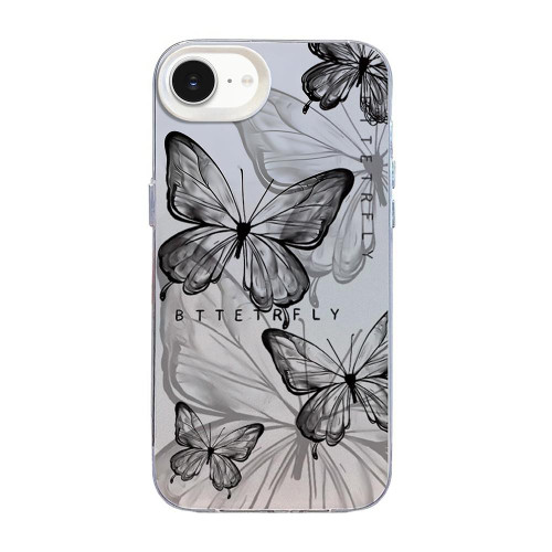 iPhone 17e / 16e Butterfly Pattern Silver Plating PC Hybrid TPU Phone Case - Ink Shadow