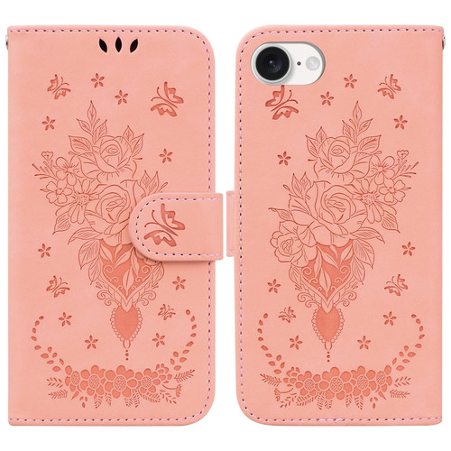 iPhone 17e / 16e Butterfly Rose Embossed Leather Phone Case - Pink
