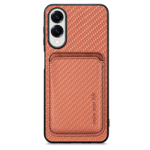 iPhone 17e / 16e Carbon Fiber Leather Card Magsafe Phone Case - Brown