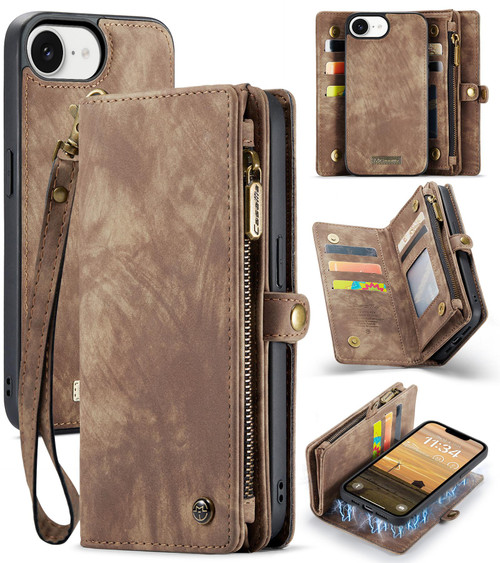 iPhone 17e / 16e CaseMe 008 Detachable Multifunctional Leather Phone Case - Brown