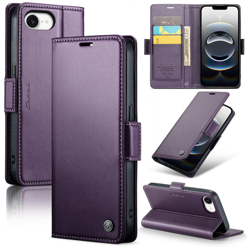iPhone 17e / 16e CaseMe 023 Butterfly Buckle Litchi Texture RFID Anti-theft Leather Phone Case - Purple