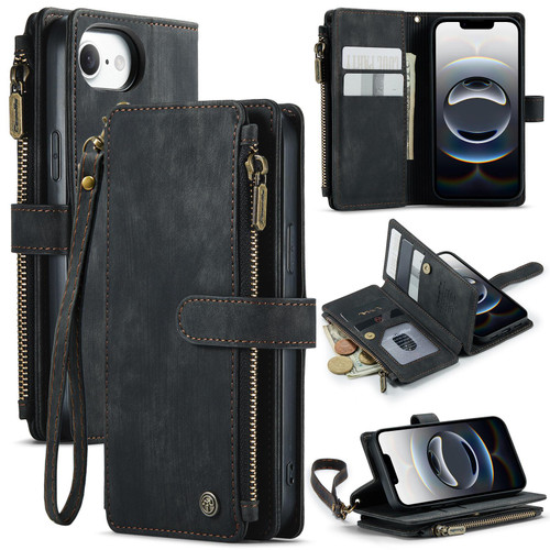 iPhone 17e / 16e CaseMe C30 Card Slots Zipper Wallet Leather Phone Case - Black