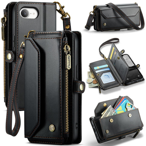 iPhone 17e / 16e CaseMe C36 Card Slots Zipper Wallet RFID Anti-theft Leather Phone Case - Black