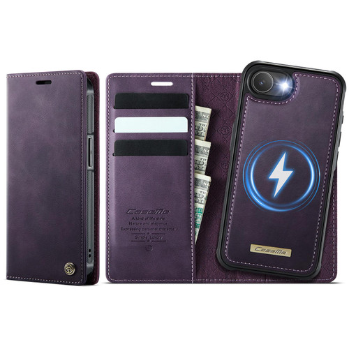 iPhone 17e / 16e CaseMe C49 MagSafe RFID Blocking Detachable Wallet Leather Phone Case - Purple