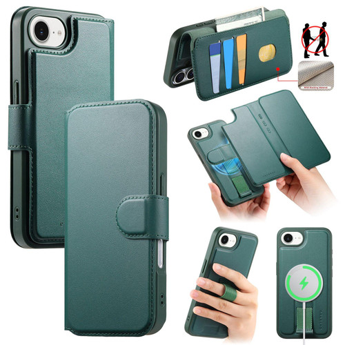 iPhone 17e / 16e CaseNeo Finger Grip Strap MagSafe Leather Phone Case - Green