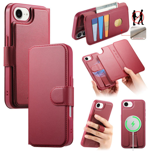 iPhone 17e / 16e CaseNeo Finger Grip Strap MagSafe Leather Phone Case - Red